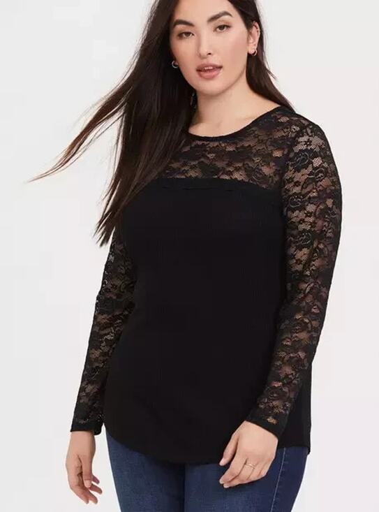 torrid Tops - Torrid Lace Yoke Top Womens 0X Grayish Brown Long Sleeve Pullover Gothic Romance